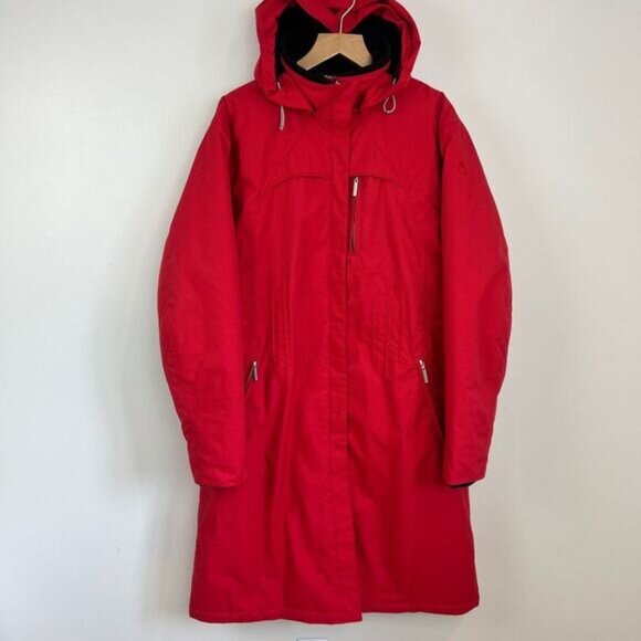 Avalanche Women's Large Red Long Hooded Nylon Ski Snow Patrol Overcoat Jacket - Picture 1 of 14